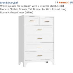 White Dresser For Bed Room 6 Drawers 