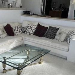 Beautiful Off White Memory Foam Sectional Couch and Matching Ottoman