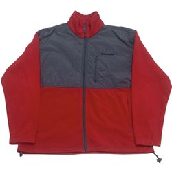 Columbia Men’s Red Grey Colorblock Pocketed Full Zip Fleece Jacket Size XL