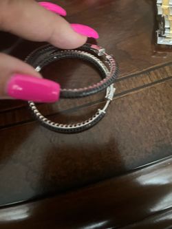 2 1/2” black spinel sterling silver hoop earrings
