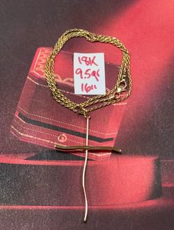 18K Solid Gold Chain and Pendant  For Wedding 9.5Gr 16 Inches Long