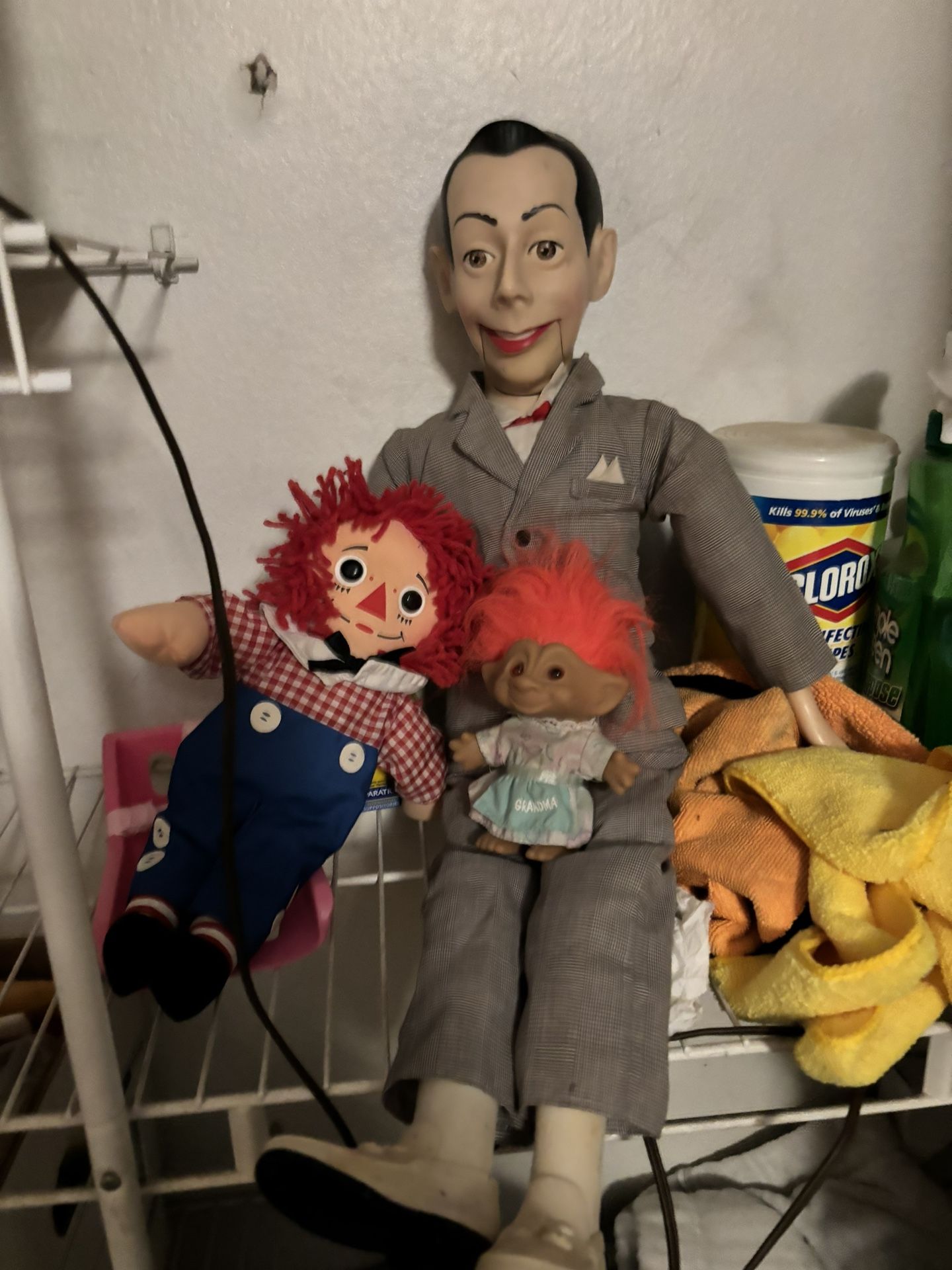 Peewee Herman, Raggedy Ann And Troll Antique Dolls