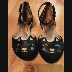 Self Esteem Cat Glitter Black Embroidered Pink Girls Size 11 Flats Shoes