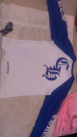 white and blue chrome heart long sleeve