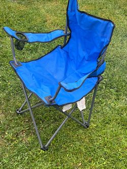 Blue Folding Camping Chair with Cup Holder