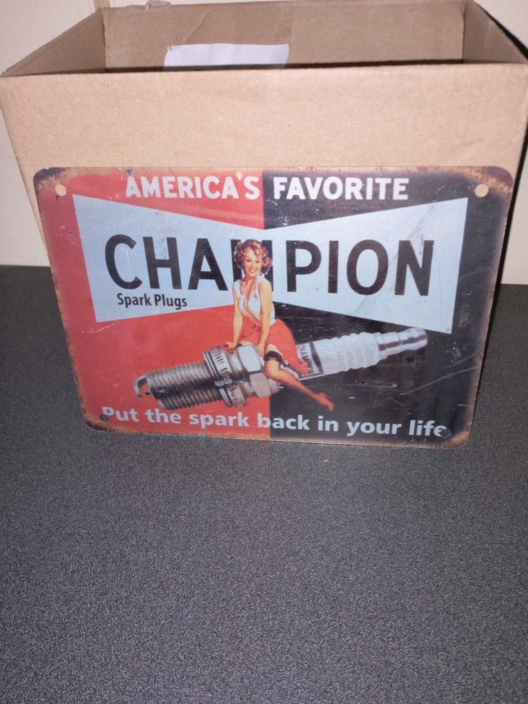 Vintage Metal Champion Spark Plugs Man Cave Item