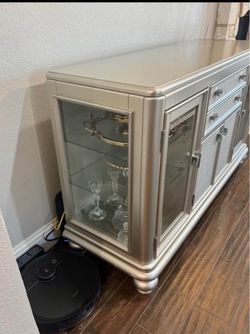 Silver Buffet Sideboard with Glass Display Cabinet