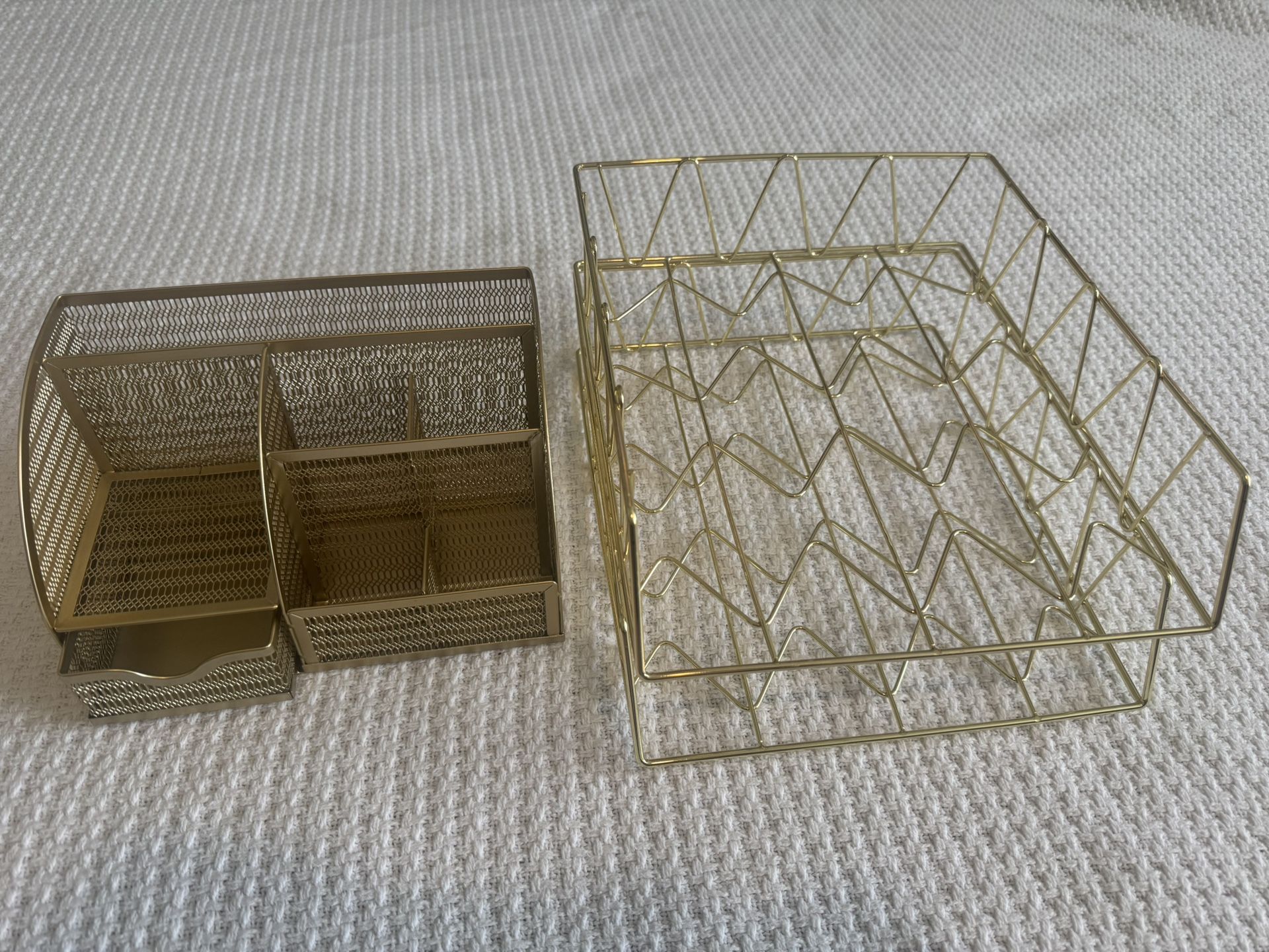 Gold Metal Organizer With Drawer And Metal Stackable Letter/Paper Organizers
