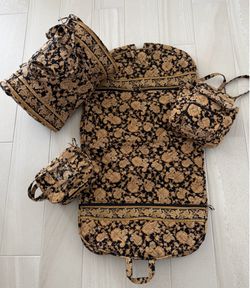 4pc Quilted Black and Tan Paisley Travel Set
