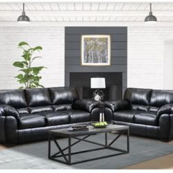 2pc Black Leather Sofa Set 