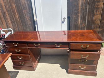Large Wood Executive Desk with Brass Hardware