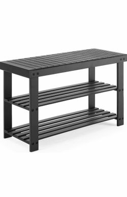 Shoe Rack Bench, 3-Tier Bamboo Entryway Storage Organizer, 286lb Capacity, Shoes Stand for FrontDoor Entrance, Bedroom, Living Room, Bathroom, Balcony