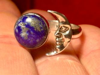 Handmade Crescent Moon & Earth Sterling Silver Adjustable Size