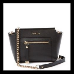 Furla Black Crossbody Bag with Gold Chain