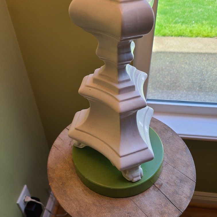 Vintage Anthropology Style White Metal Lamp Green Base Finial