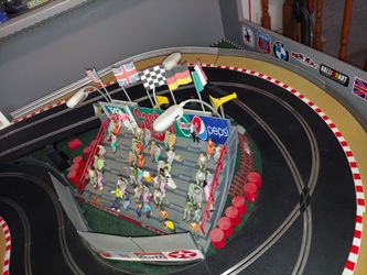 Custom grandstand for slot car decoration.