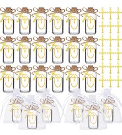 Ziliny 48 Set Holy Water Bottle Container Agua Bendita Baptism Gift for Guest Catholic Christian Holy Clear Glass Bottle for Jerusalem Botellitas Para