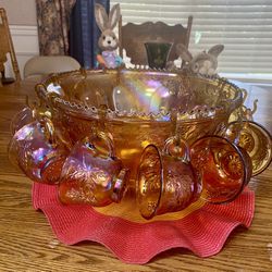 Vintage Amber Harvest Grape Carnival Glass Punch Bowl Set for Sale in Lake  Stevens, WA - OfferUp