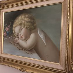 Antique Painting Of A Baby Angel