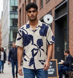 NEW Porter & Ash Shirt Men’s Size Large Gray Blue Floral Kinetic  Stretch button up NWT
