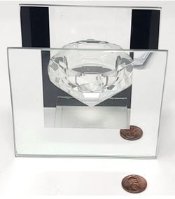 Votive Candle Holder Dish Floating Cut Glass Diamond Crystal Mirrored Home Decor