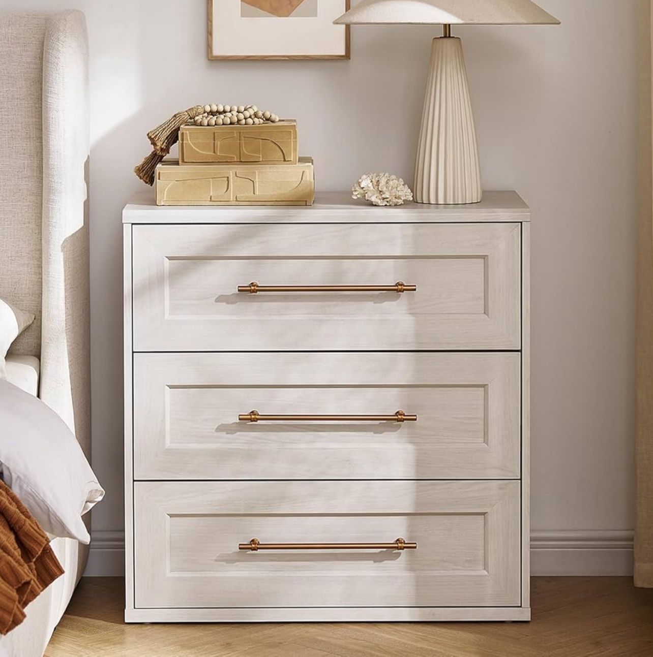 PD2005WH Blake 3 Drawer Dresser for Bedroom, Chest of Drawers, Wood Dresser Organizer, Modern Farmhouse, Tall Night Stand, Enhanced Safety, Sturdy Com