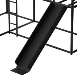 L-Shaped Bunk Bed with Slide and Short Ladder, Black