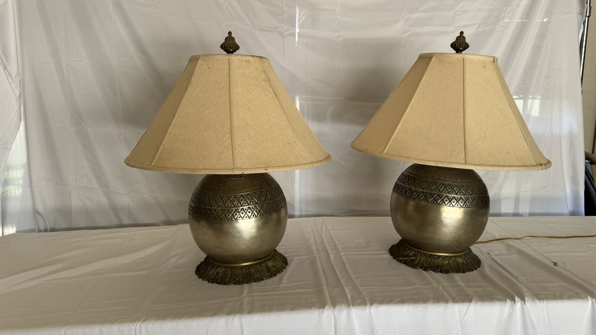 PAIR of John Richard/Sarried Nickel Sphere Table Lamps