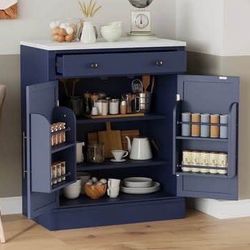 Assembled New Arched Cabinet with Glass Door Tall Arch Kitchen Pantry with 2 Large Drawers