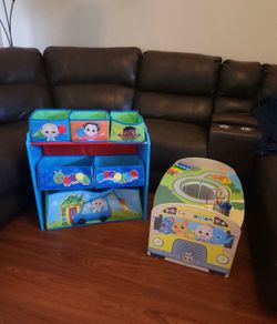 Cocomelon Wheels On The Bus Wooden Activity Table, Recycled and CoComelon Design & Store 6 Bin Toy Storage Organizer