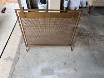 Gold Metal Fireplace Screen with Mesh Panel