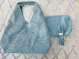 Melie Bianco Farrow Large Vegan Leather Tote Bag, New No Tag, Light blue