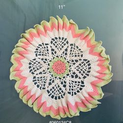 Vintage Hand Crocheted 11” Cotton Doily - See photo #060124C8