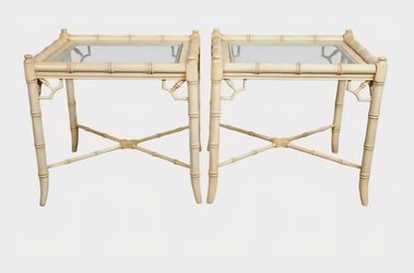 Set of 3 faux bamboo Hollywood regency sidevtable Thomasville Allegro