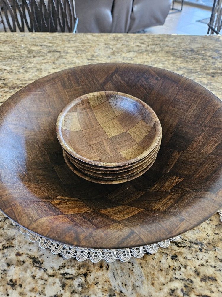 Vintage Weavewood Inc Minneapolis Salad Bowl Set!