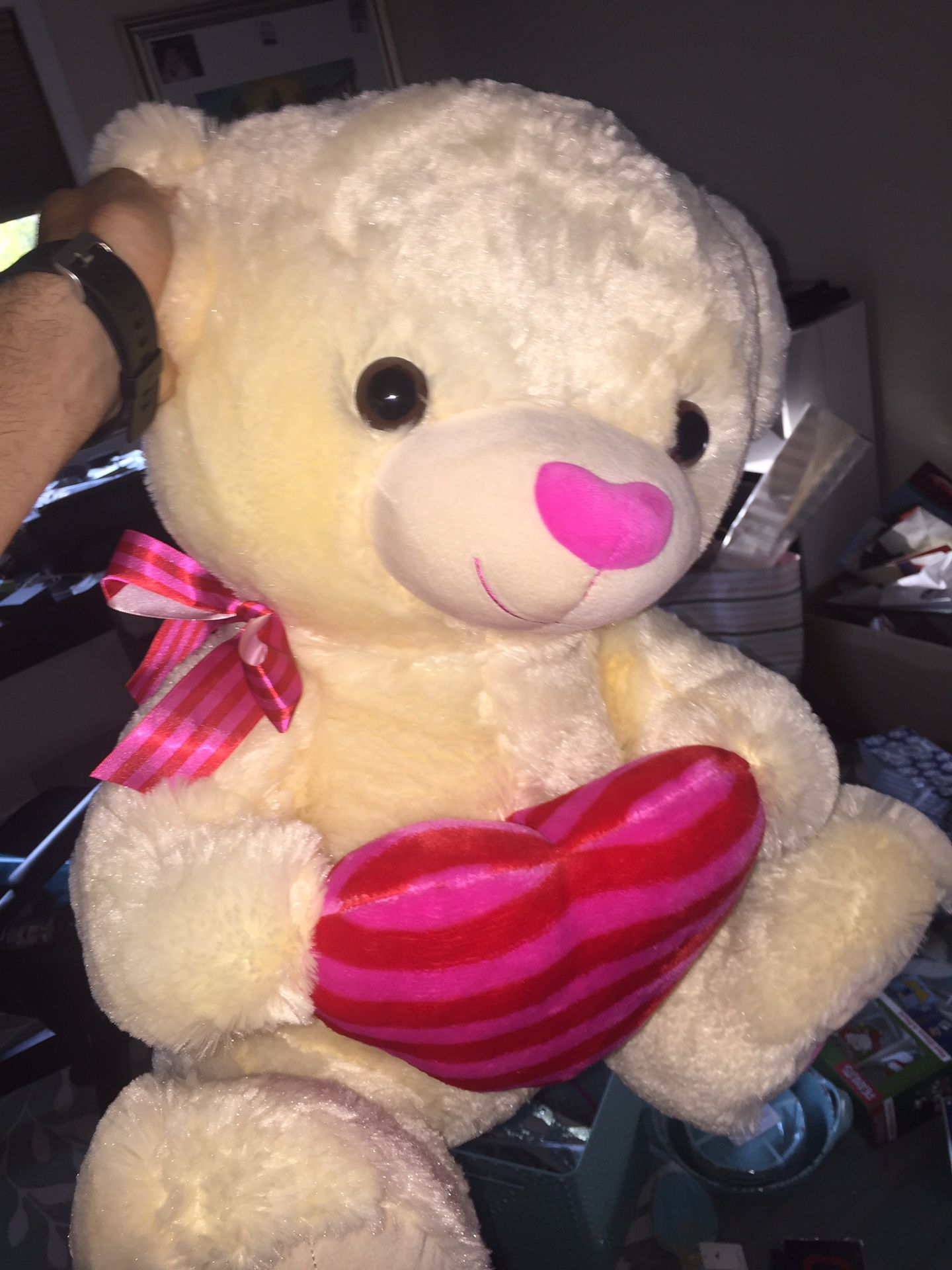 Giant Stuffed Animal Bear with Pink Heart Nose