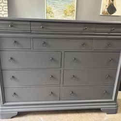 Modern gray dresser no scratches sanded and refinished  clean inside new drawer slides  62”w41”h