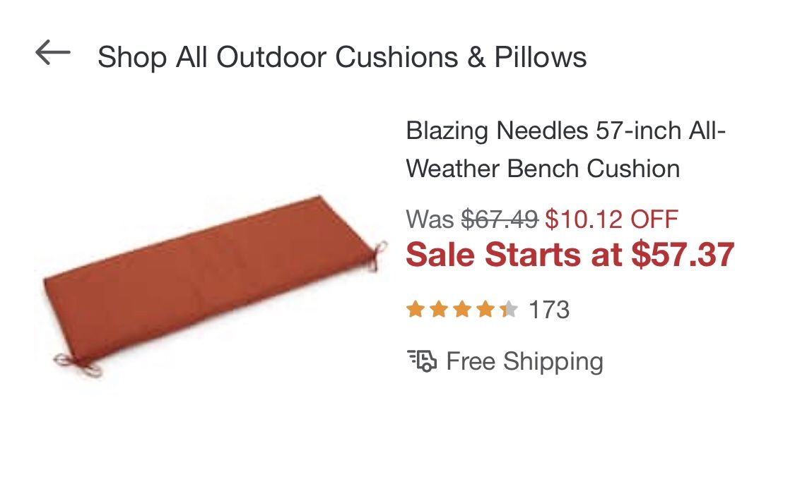 Blazing Needles swing/bench cushion