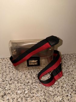 Clear Crossbody Bag with Red and Black Strap