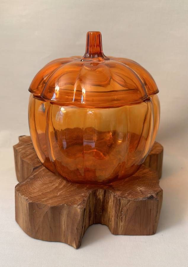 Vintage Anchor Hocking Pumpkin Glass Jar Canister Orange With Lid Show Off Cookie Candy Container For Halloween Thanksgiving Fall Decor