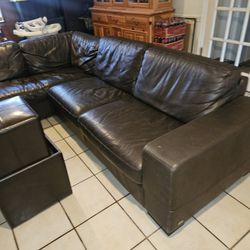 MOVING SALE  BROWN FAUX LEATHER SOFA PLUS OTTOMANS AND STOOLS!! 