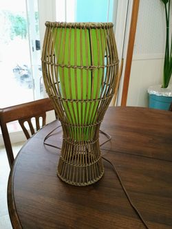Vintage wicker lamp w/ green shade