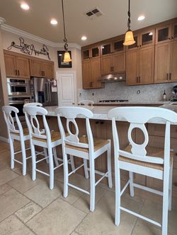 White Counter Stools with Woven Rush Seats (Sold in Pairs - 6 available)
