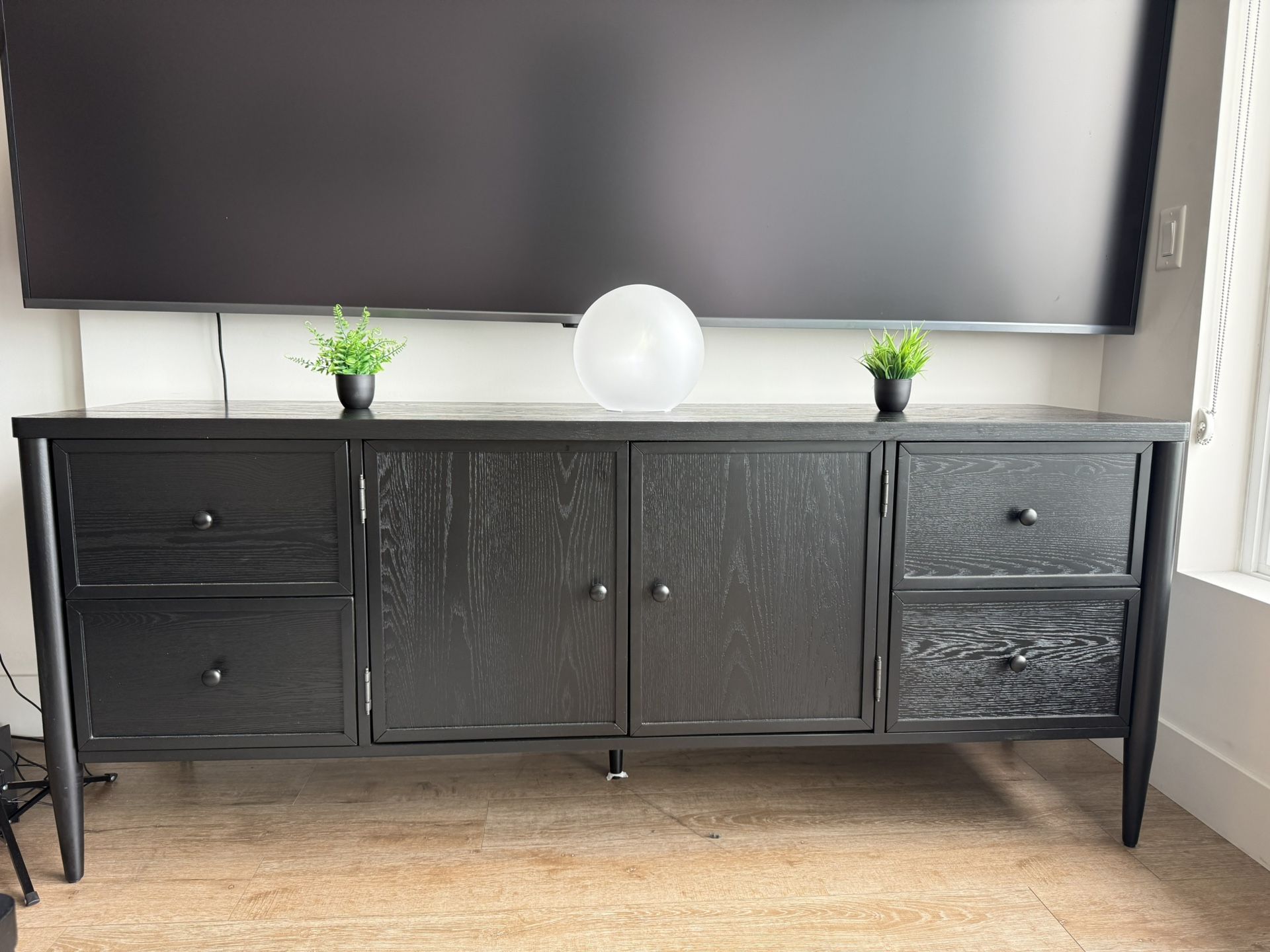 Austen Black Traditional 74" Storage TV Stand | Shelves | 4 Drawers | with Doors | Entertainment Center