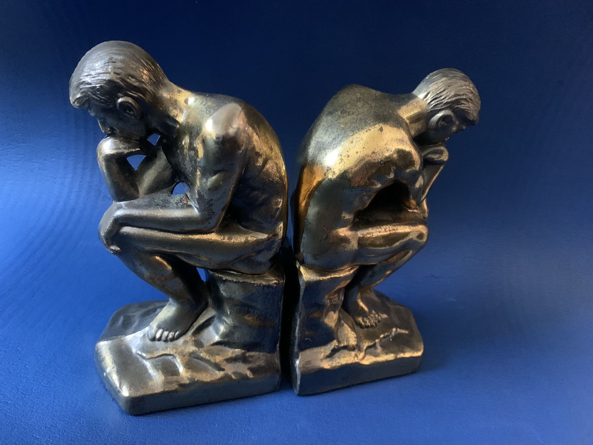 Vintage, Set of Two Brass Thinker Bookends