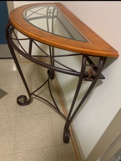 Demilune Console Table Wood Glass Metal
