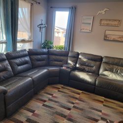 6 PC Black Leather Power Reclining Sectional