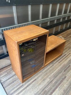 Oak Media Stand with Glass Doors, Two Piece