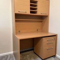 Desk, hutch & wheeled locking file cabinet 