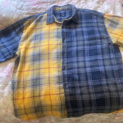 2 Tone Plaid Long Sleeve Button Up Shirt